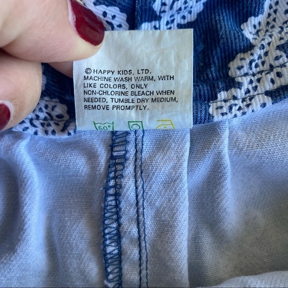 Vintage 80’s 90’s HAPPY KIDS Lace Print Ruffle Denim Overall Romper Toddler 2T - Picture 11 of 11